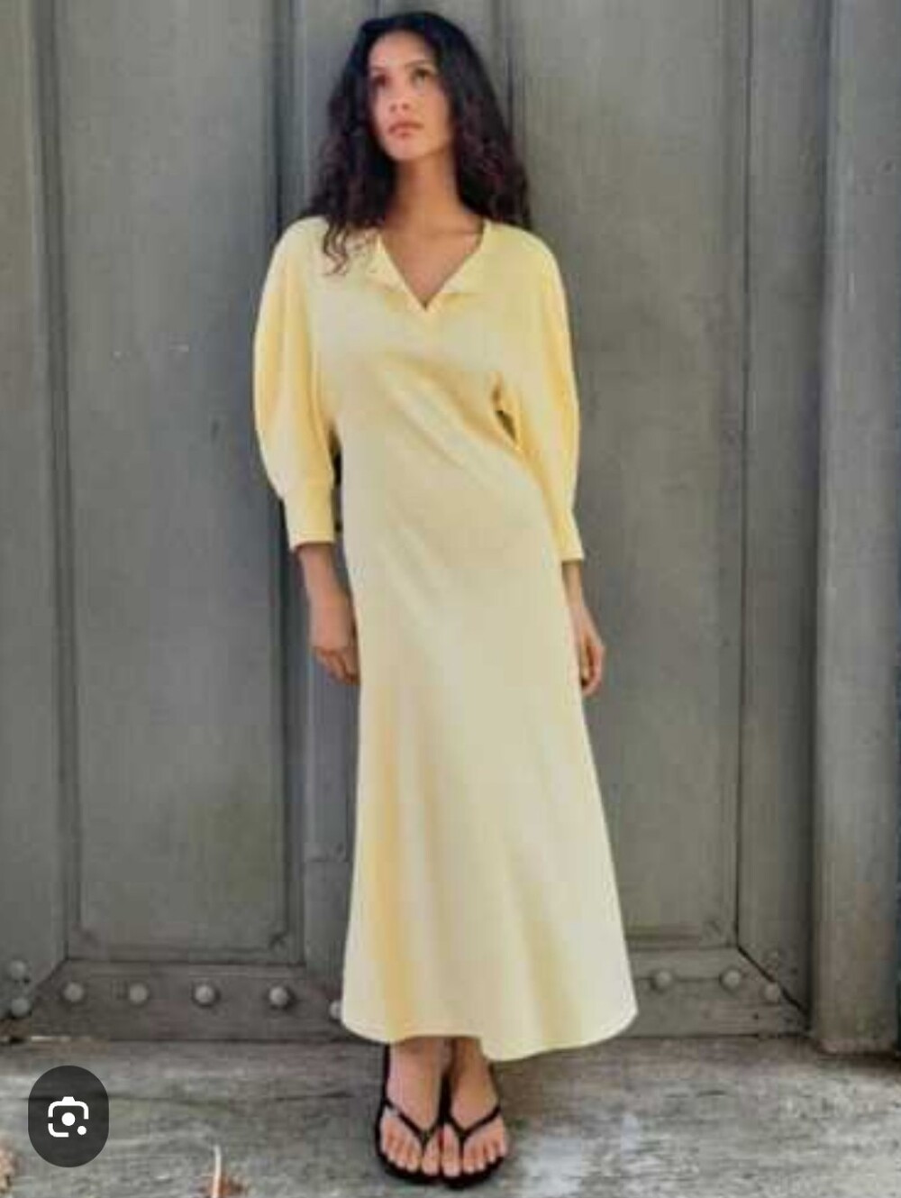 NWT Zara Yellow Knit Henley Midi Dress Puff Sleeve Small